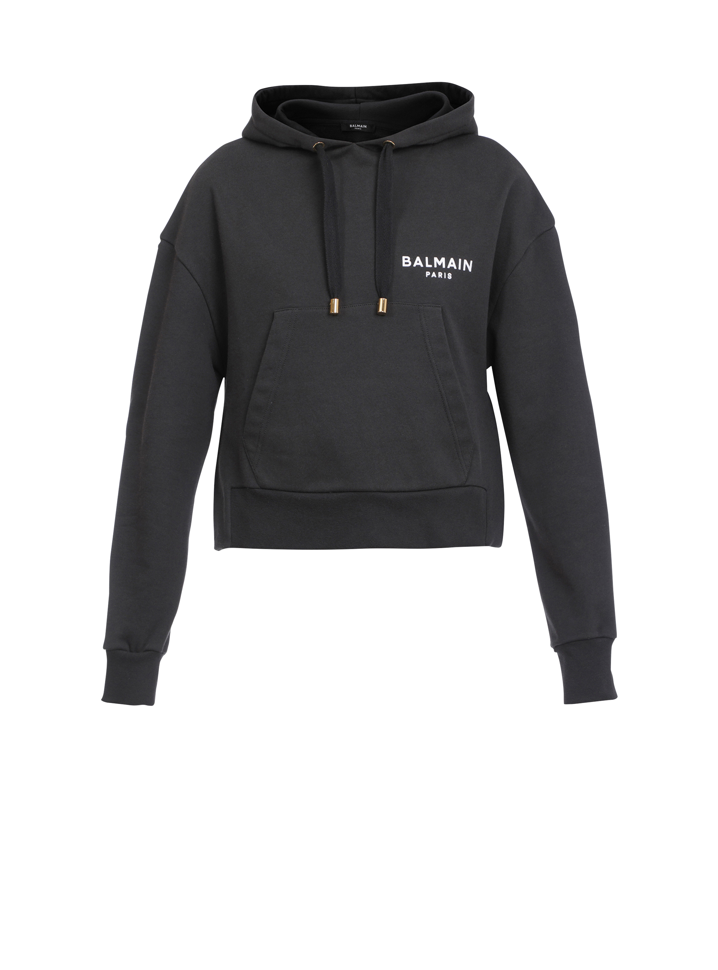 Eco-designed cotton sweatshirt with flocked Balmain logo, black