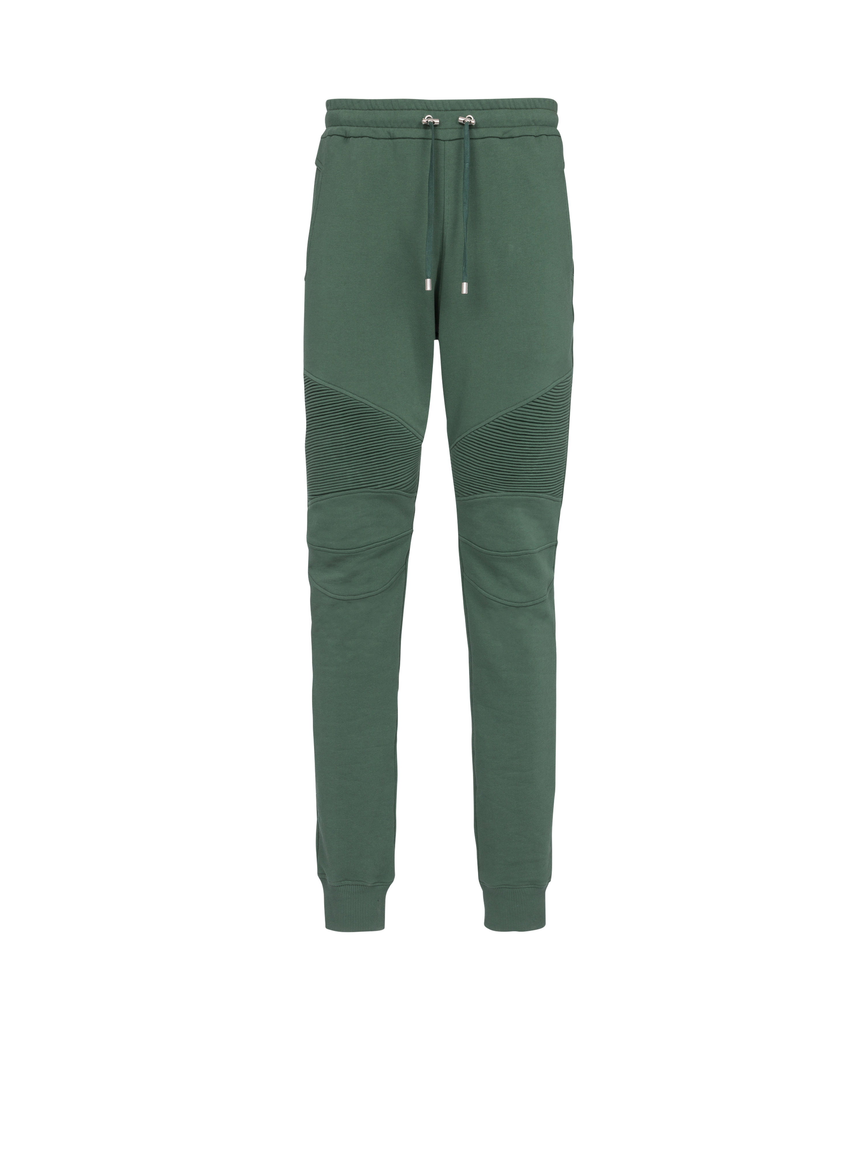 Cotton sweatpants with flocked Balmain Paris logo, green