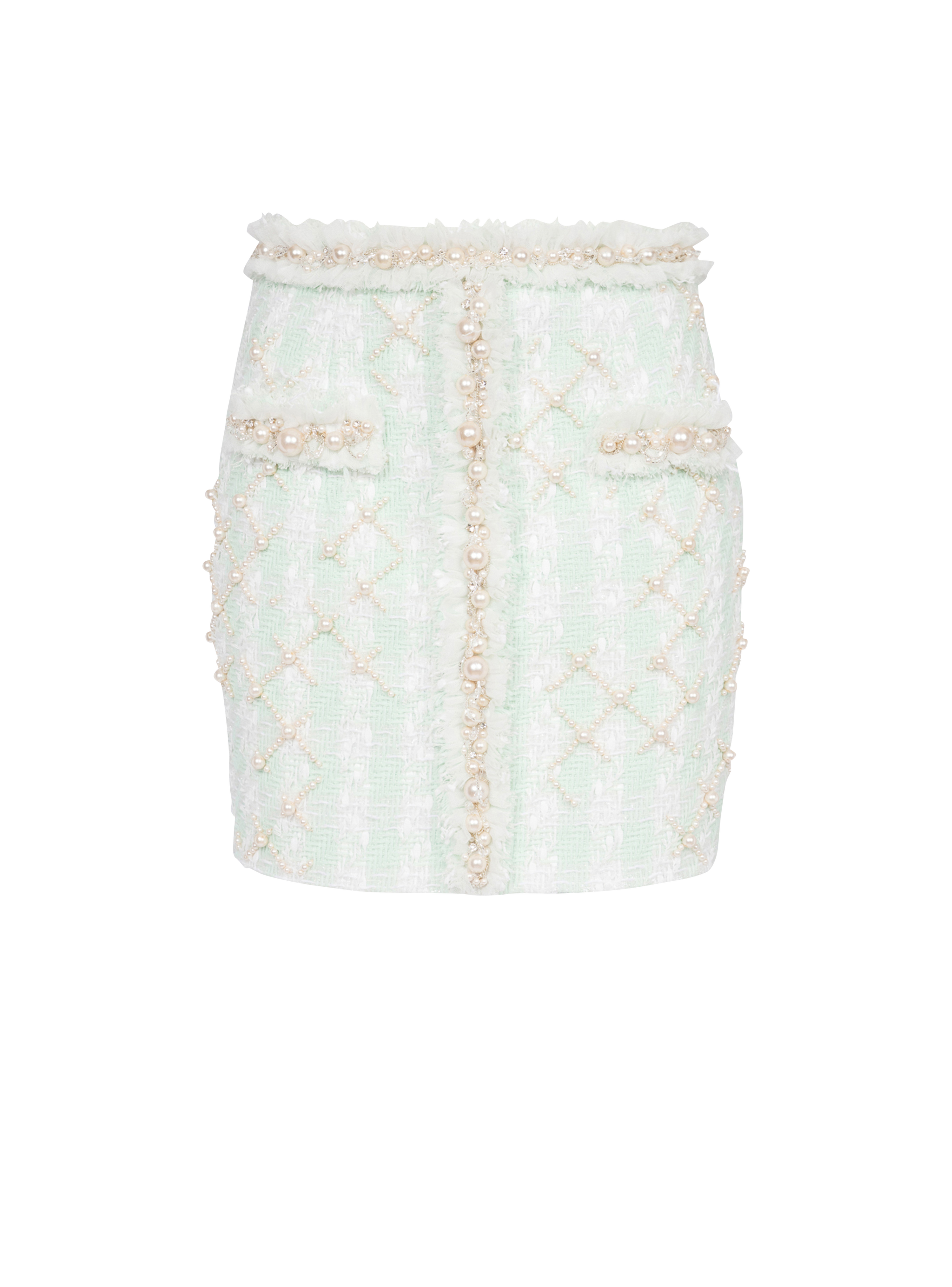 Short tweed skirt with embroidery, green
