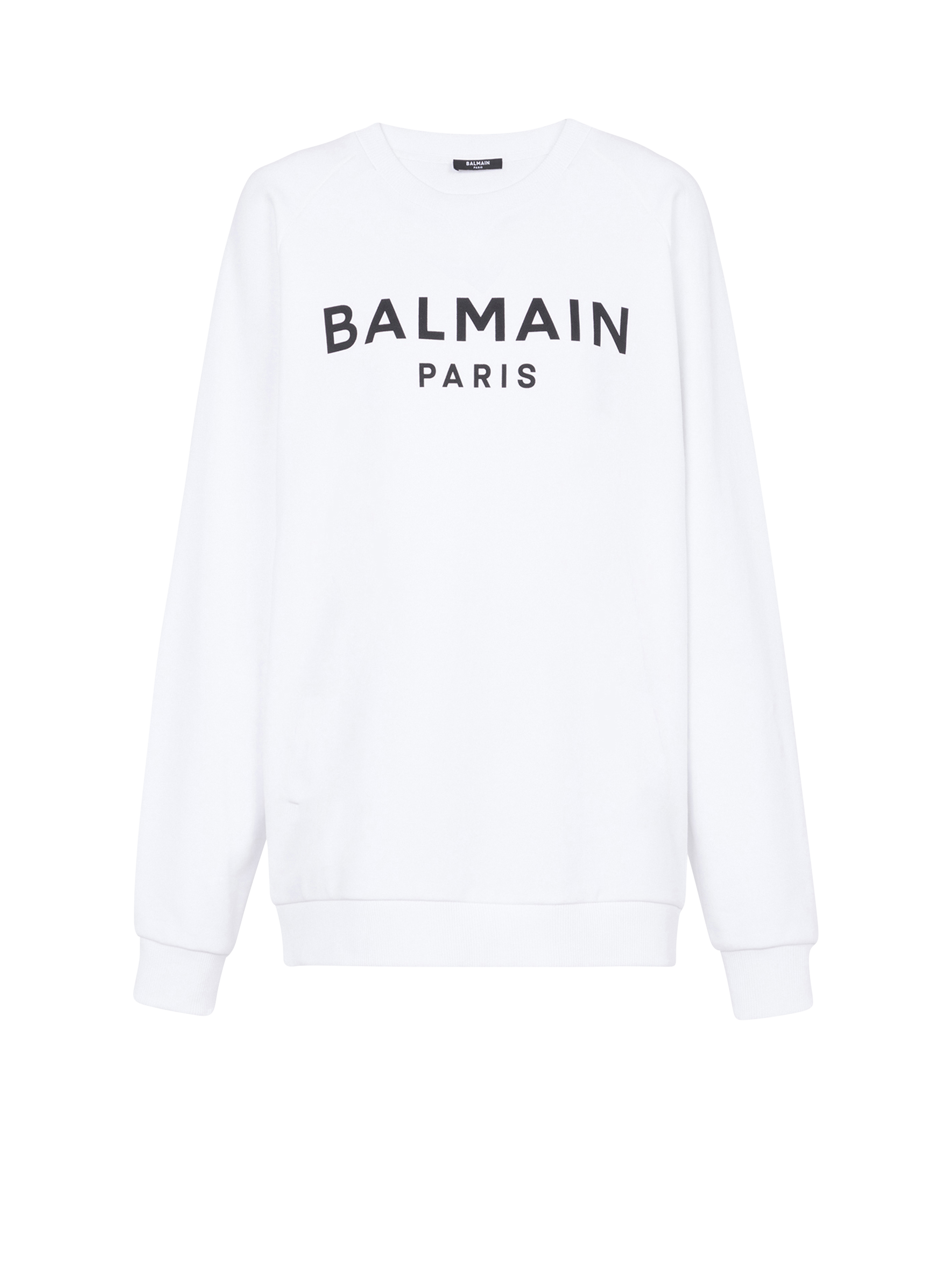 Eco-designed cotton sweatshirt with Balmain logo print, white