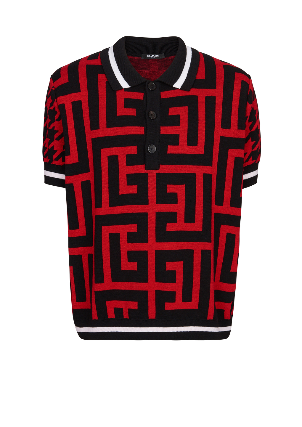 Houndstooth print polo, red, hi-res