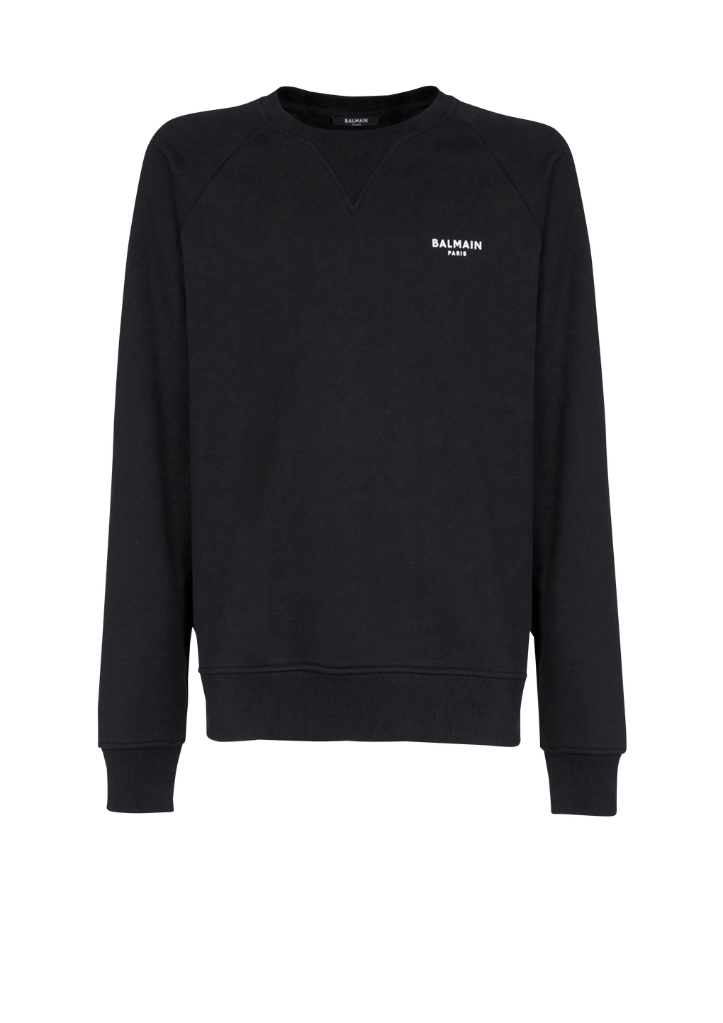 Eco-designed cotton sweatshirt with small flocked Balmain Paris logo, black, hi-res