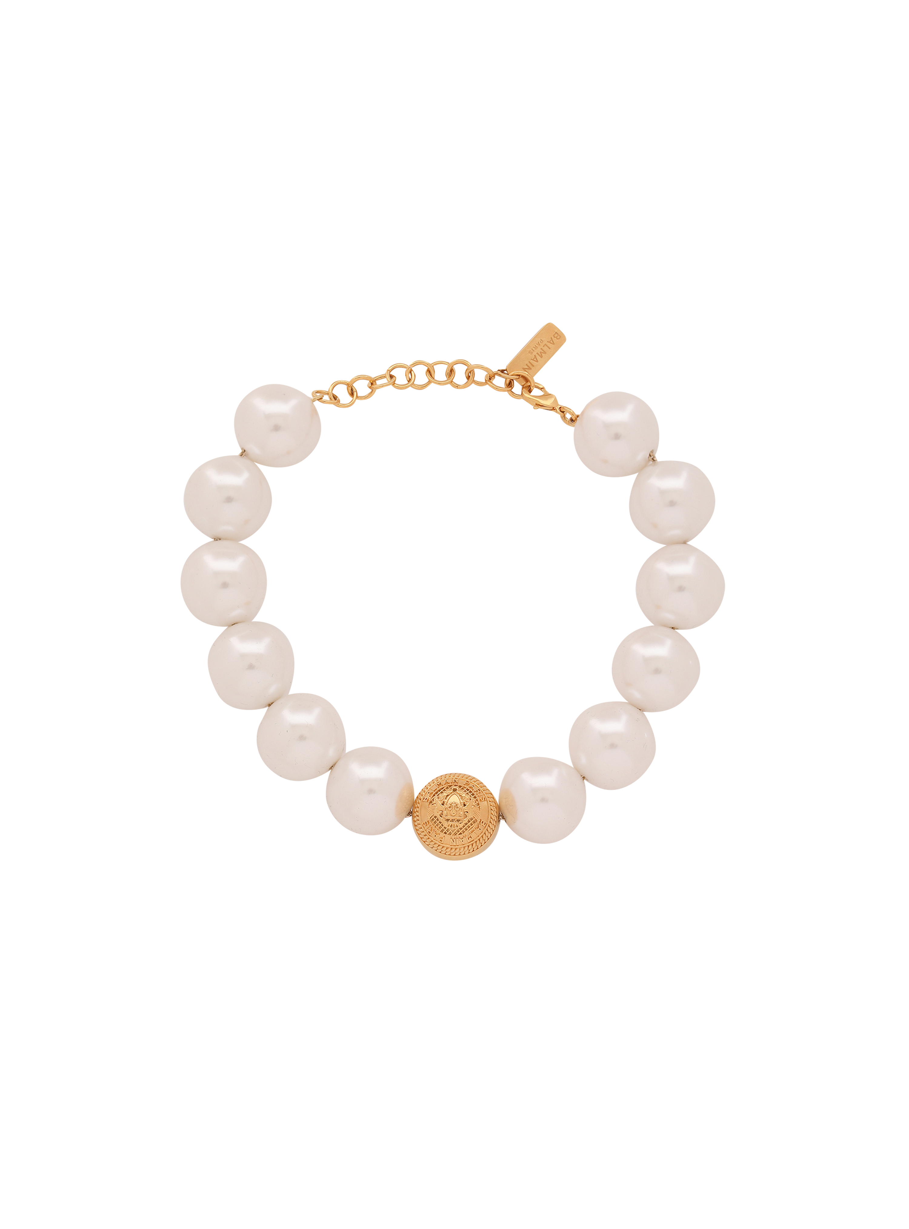 Gold-tone brass Coin choker necklace with pearls, white