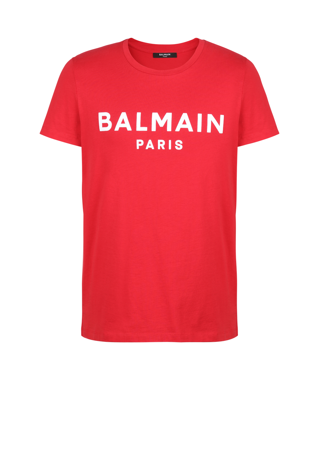 Cotton T-shirt with flocked Balmain medallion, red, hi-res