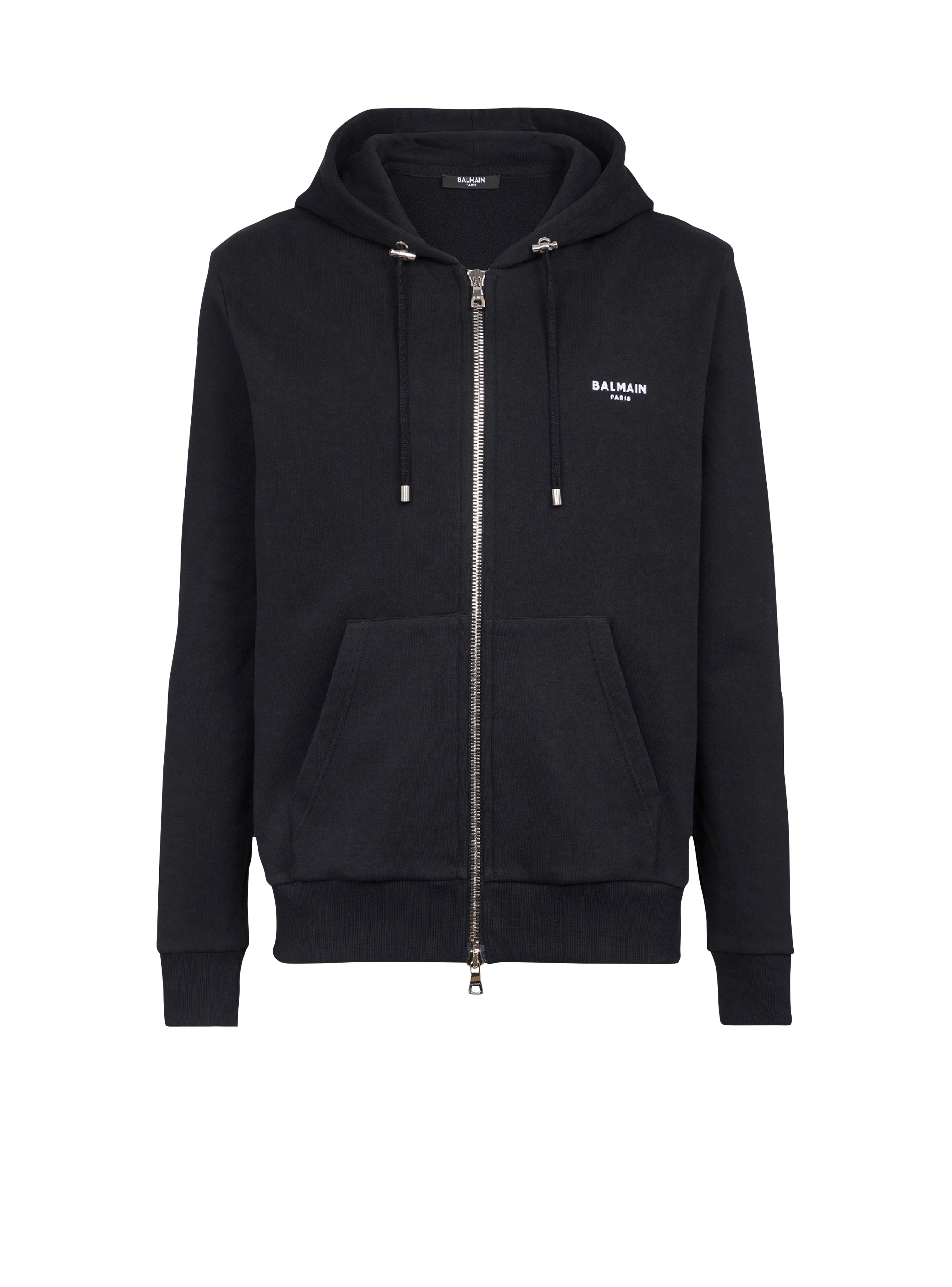 Eco-designed cotton sweatshirt with small flocked Balmain logo, black
