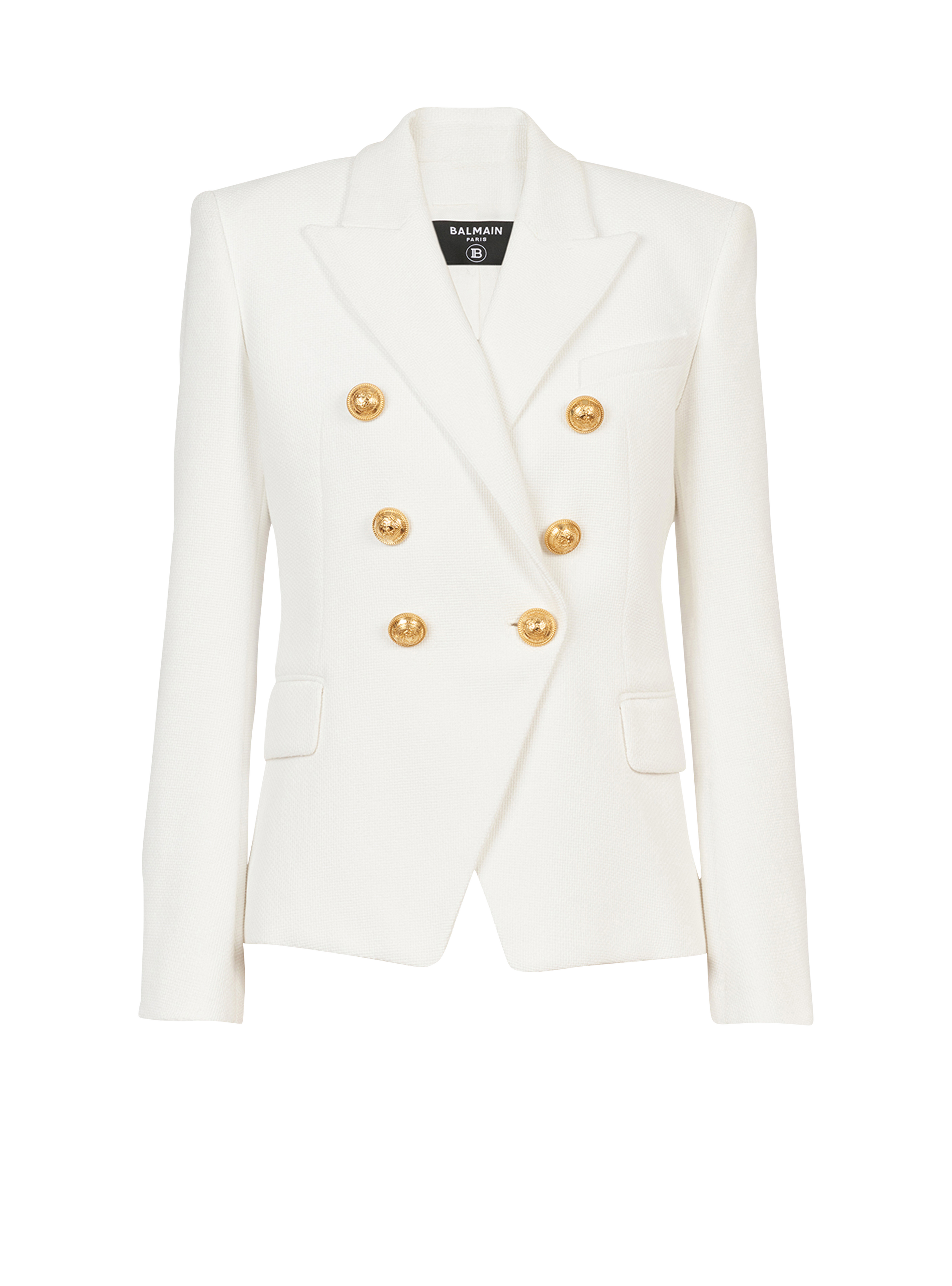 Cotton piqué double-buttoned jacket, white